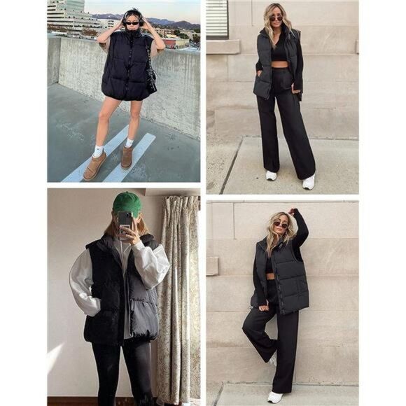 Women's Zip Up Puffer Vest - Stand Collar Sleeveless Padded Jacket Coat - Picture 6 of 6